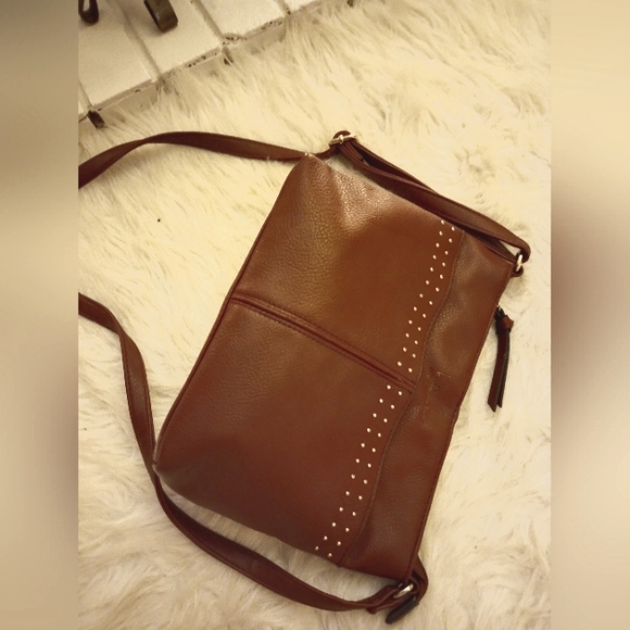 Nicole Miller shoulder bag. Brown with stud accents. Adjustable strap. - Picture 3 of 10